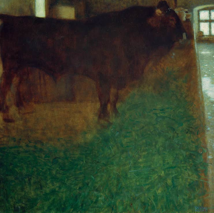 Kunstdruck des Gemäldes „Der schwarze Stier (Der Stier Martin)“ von Gustav Klimt – hochwertige Reproduktion einer ausdrucksstarken Tierdarstellung.