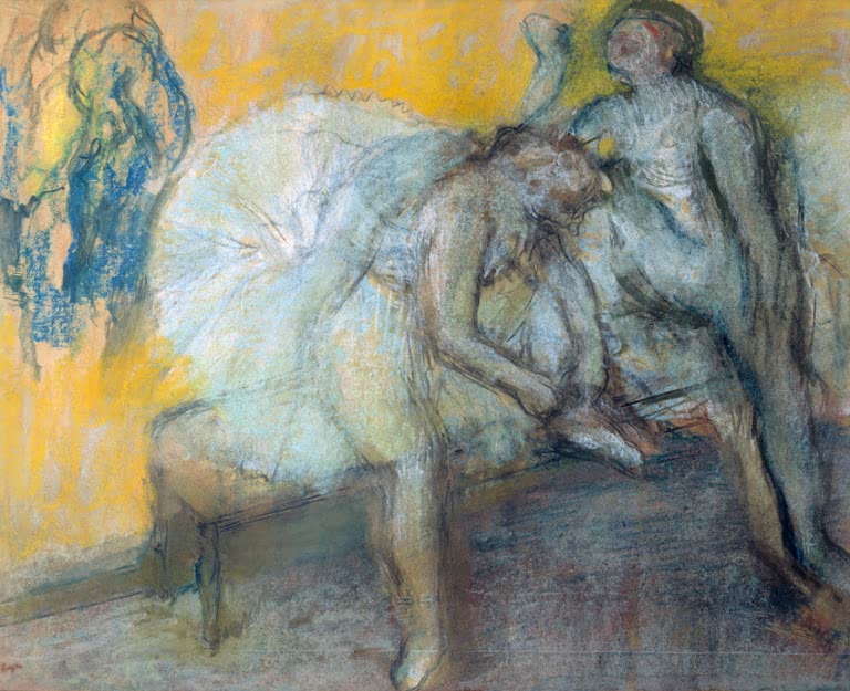 Kunstdruck von „Deux danseuses au repos“ von Edgar Degas, handgefertigt in Deutschland als Leinwand oder Poster erhältlich