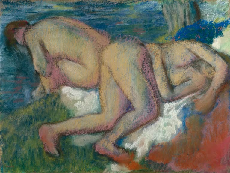 Kunstdruck von Deux femmes au bain von Edgar Degas mit zwei Frauen in einer intimen Badeszene im impressionistischen Stil.