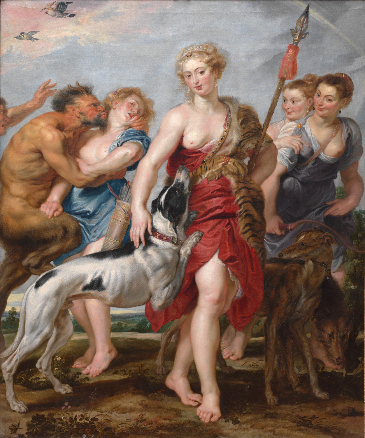 Barockes Gemälde 'Diana und ihre Nymphen auf dem Weg zur Jagd' von Peter Paul Rubens, das die Jagdgöttin Diana und ihre Begleiterinnen in einer dynamischen und eleganten Szene darstellt.