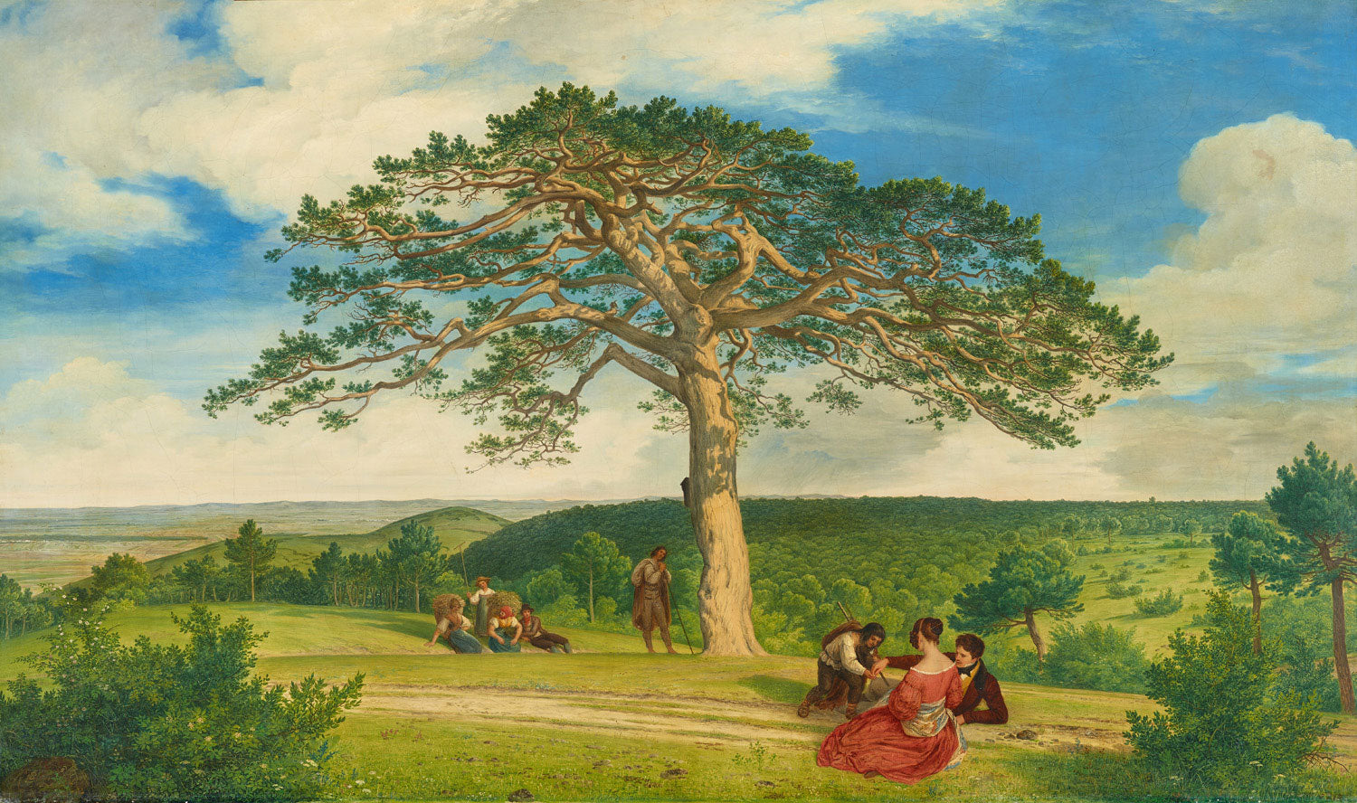 Die Breite Föhre nächst der Brühl bei Mödling von Ludwig Ferdinand Schnorr von Carolsfeld: Eine idyllische Landschaft mit einer markanten Föhre in der ländlichen Umgebung von Mödling, typisch für die Biedermeier-Malerei.