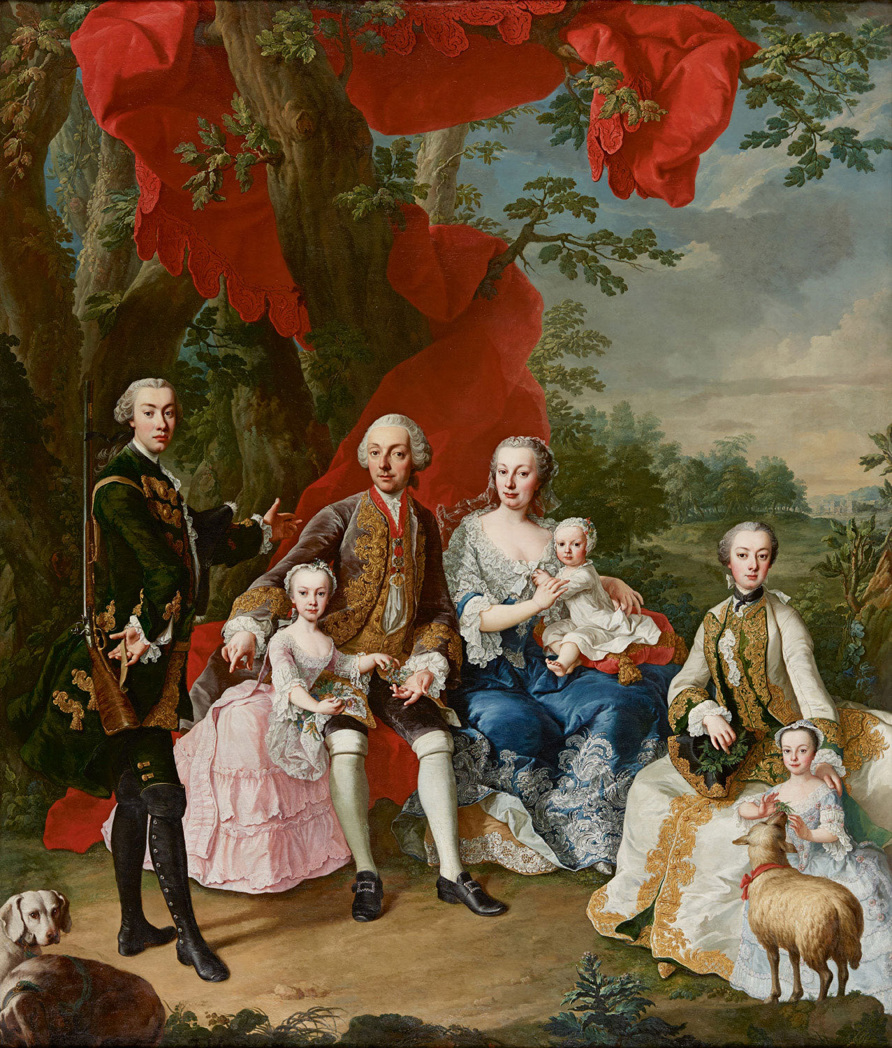 Familienporträt des Grafen Nikolaus Pálffy von Erdöd, gemalt von Martin van Meytens d. J., zeigt eine adlige Familie in barocken Gewändern in einer eleganten Szenerie.