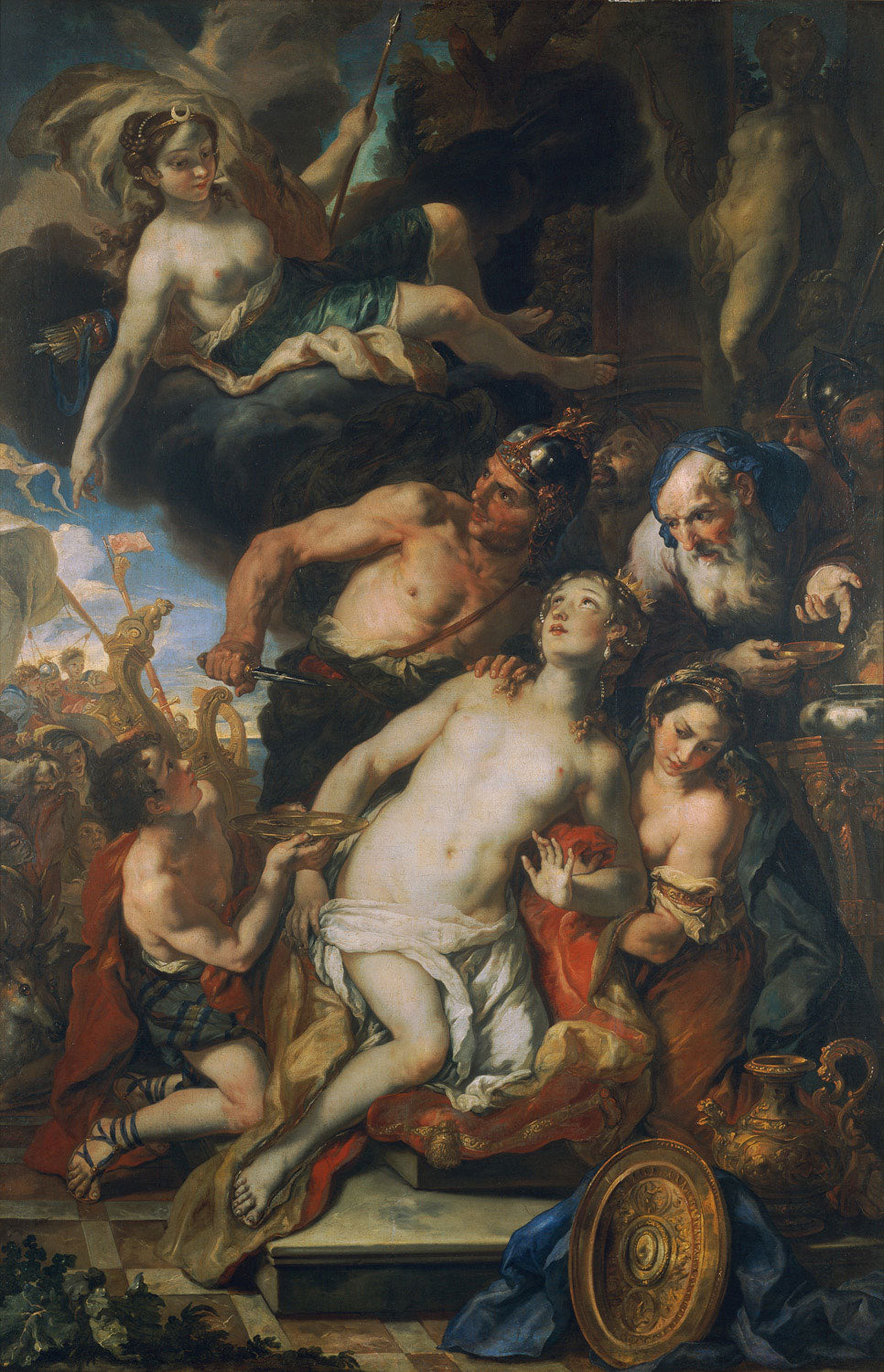 Die Opferung Iphigeniens von Johann Michael Rottmayr, barockes Gemälde mit dramatischer Komposition und mythologischer Thematik.