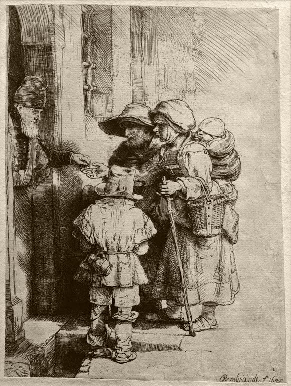 Kunstdruck „Die Bettler an der Haustür“ von Rembrandt van Rijn