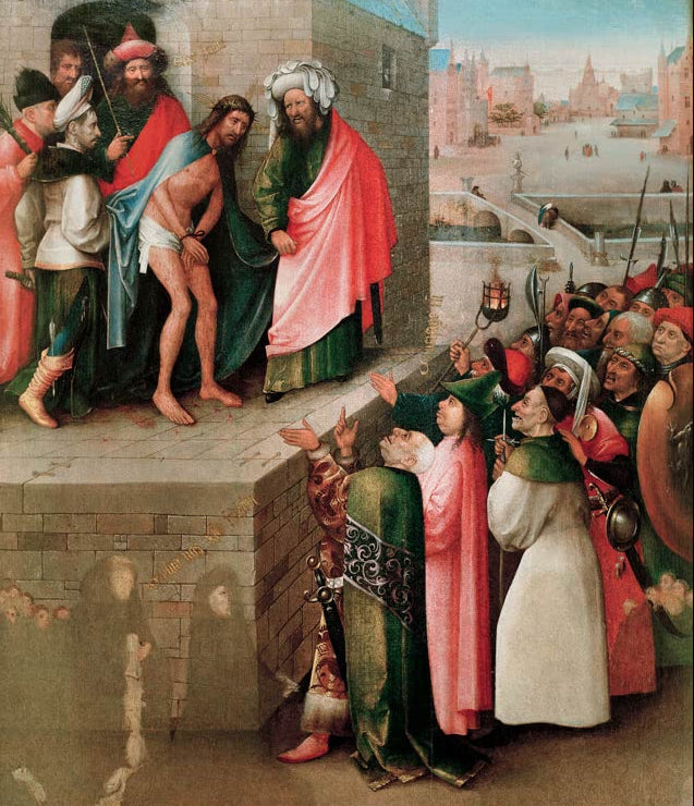 Kunstdruck „Die Darstellung Christi vor dem Volk“ von Hieronymus Bosch mit Christus, Menschenmenge und biblischer Szene