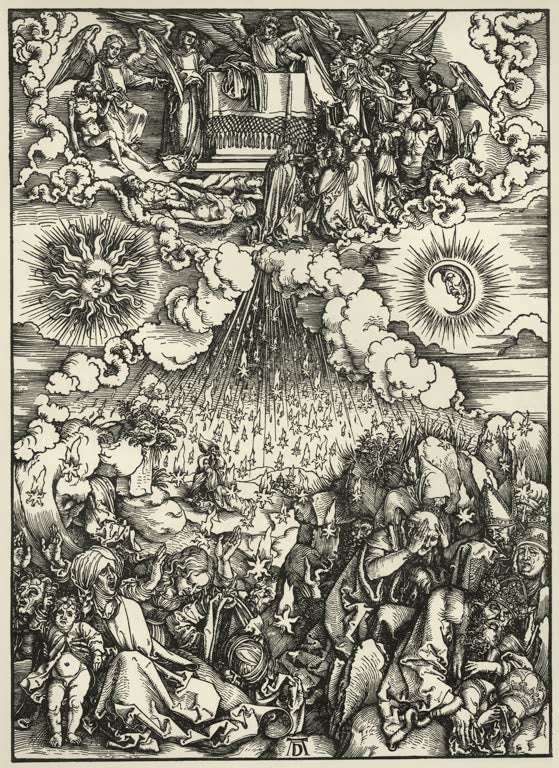 Kunstdruck „Die Eröffnung des sechsten Siegels“ von Albrecht Dürer mit dramatischer apokalyptischer Szene