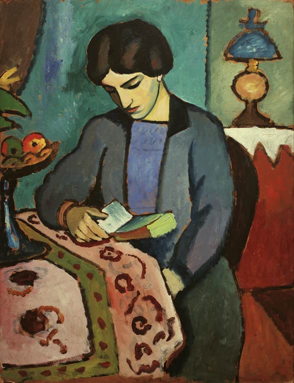 Kunstdruck des Gemäldes „Die Frau des Künstlers“ von August Macke. Hochwertig in Deutschland von Hand gefertigt, erhältlich als Poster oder Leinwand und optional gerahmt.