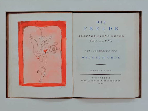 Kunstdruck von „Die Freude“ von Paul Klee mit abstrakter Komposition und harmonischer Farbgestaltung voller Ausdruck und Leichtigkeit.