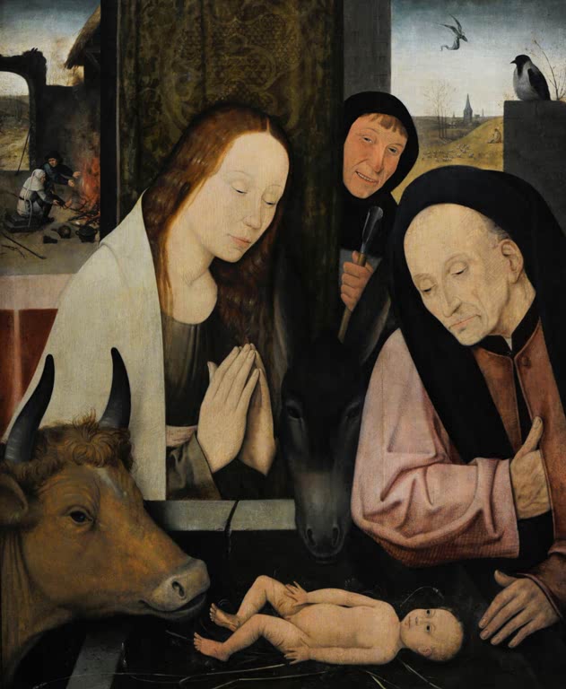Kunstdruck „Die Geburt Christi“ von Hieronymus Bosch mit Maria, Christuskind und biblischer Krippenszene
