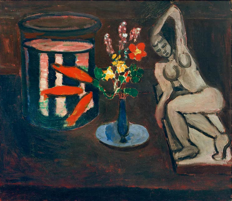 Kunstdruck des Gemäldes „Die Goldfische“ von Henri Matisse, erhältlich als Leinwand oder Poster, auf Wunsch gerahmt, in Deutschland von Hand gefertigt.