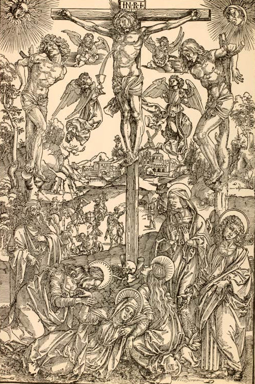 Kunstdruck „Die Große Kreuzigung Christi“ von Albrecht Dürer mit dramatischer Kreuzigungsszene
