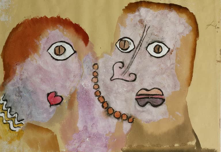 Kunstdruck von „Die Halskette“ von Paul Klee mit abstrakter Figurendarstellung und charakteristischer Farb- und Formensprache.