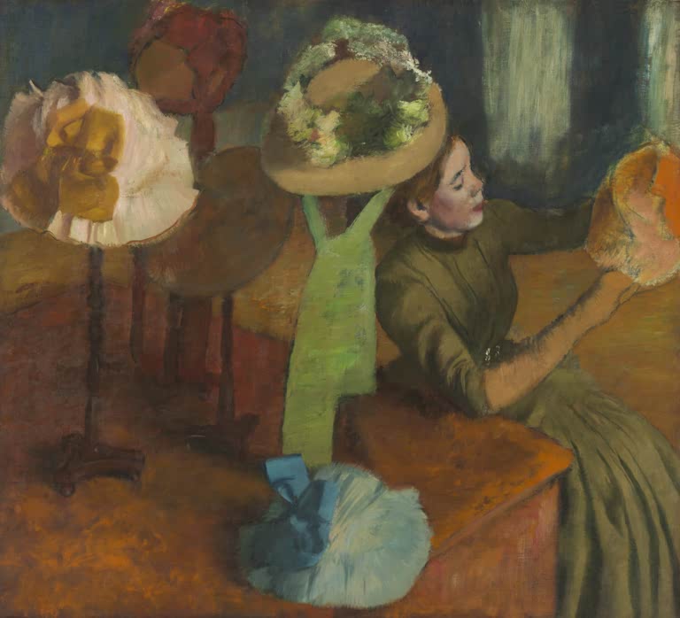 Kunstdruck des Gemäldes „Die Hutmacherei“ von Edgar Degas, detailgetreu als Kunstdruck umgesetzt und in Deutschland von Hand gefertigt.