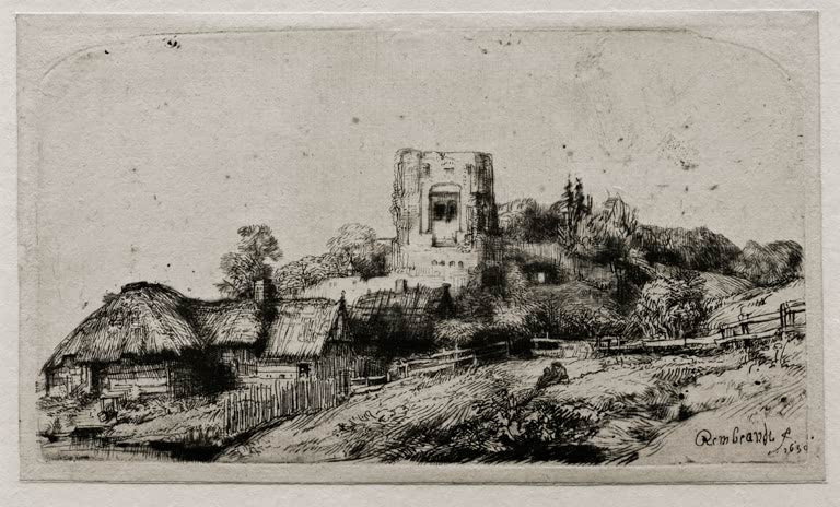 Kunstdruck „Die Landschaft mit dem viereckigen Turm“ von Rembrandt van Rijn