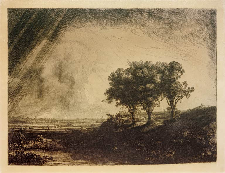 Kunstdruck Die Landschaft mit den drei Bäumen von Rembrandt van Rijn