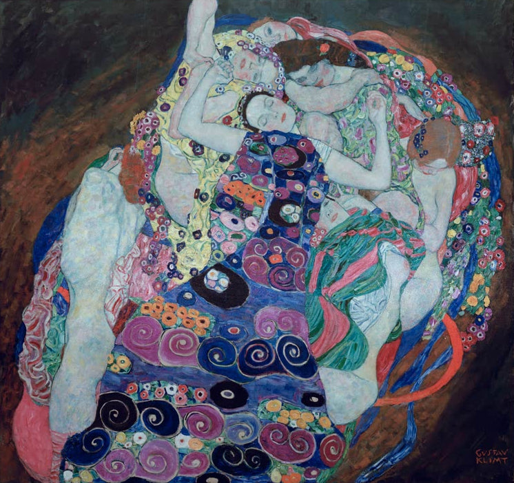 Kunstdruck von „Die Mädchen“ von Gustav Klimt mit ausdrucksstarker Figurenkomposition und dekorativer Farbgestaltung. In Deutschland von Hand gefertigt, als Leinwand oder Poster erhältlich.