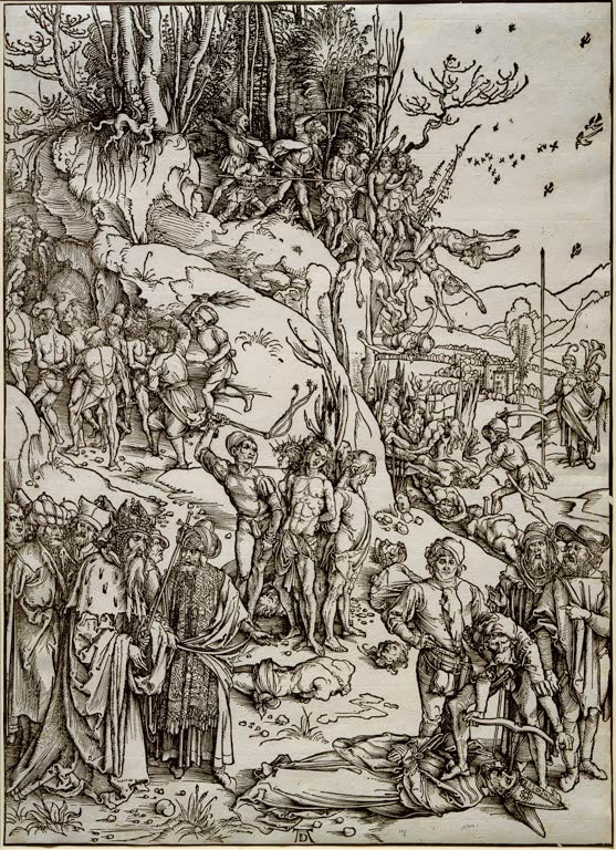 Kunstdruck von „Die Marter der Zehntausend“ von Albrecht Dürer. Detailreiche historische Darstellung des Martyriums aus der Renaissance, in Deutschland handgefertigt.