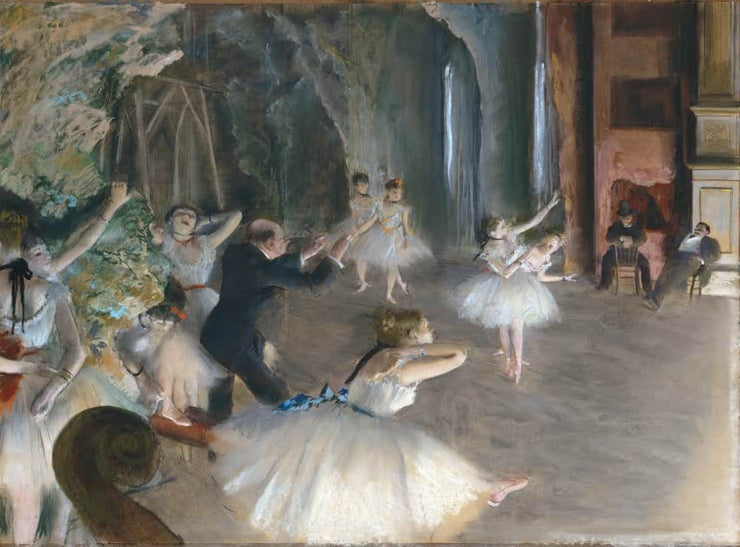 Kunstdruck von „Die Probe auf der Bühne“ von Edgar Degas, handgefertigt in Deutschland als Leinwand oder Poster erhältlich