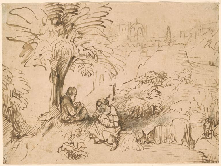 Kunstdruck „Die Rast auf der Flucht nach Ägypten“ von Rembrandt van Rijn