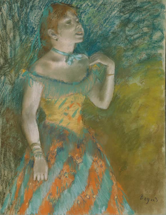 Kunstdruck von „Die Sängerin in Grün“ von Edgar Degas, handgefertigt in Deutschland als Leinwand oder Poster erhältlich