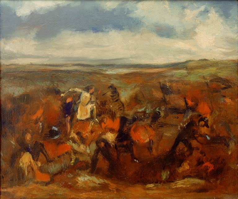 Kunstdruck des Gemäldes „Die Schlacht bei Poitiers“ von Edgar Degas, detailgetreu als Kunstdruck umgesetzt und in Deutschland von Hand gefertigt.