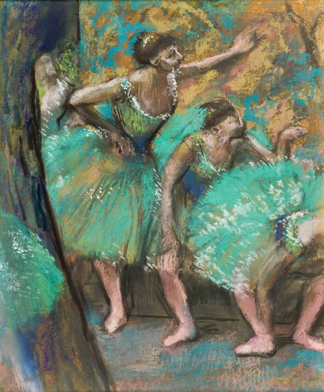 Kunstdruck des Gemäldes „Die Tänzerinnen“ von Edgar Degas, detailgetreu reproduziert und in Deutschland von Hand gefertigt.