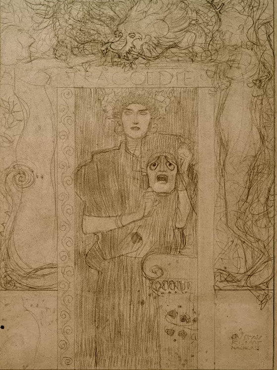 Kunstdruck des Gemäldes „Die Tragödie“ von Gustav Klimt – hochwertige Reproduktion eines symbolistischen Jugendstil-Kunstwerks.
