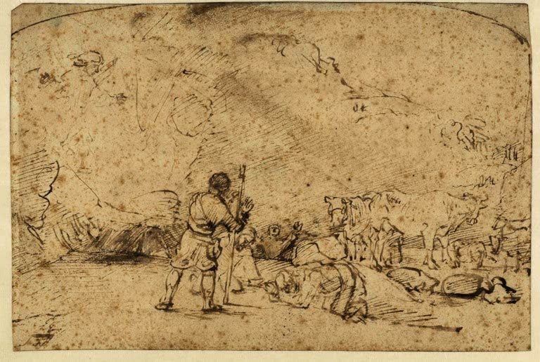Kunstdruck „Die Verkündigung an die Hirten“ von Rembrandt van Rijn