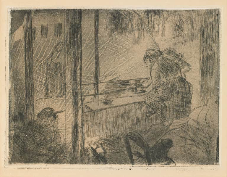 Kunstdruck des Gemäldes Die Wäschereien von Edgar Degas mit Frauen bei der Arbeit in einer Wäscherei.