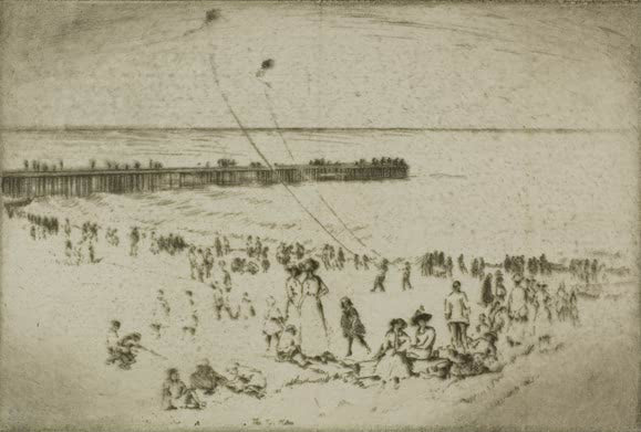 Die beiden Drachen am Jackson Park Strand, Chicago von Bror Julius Olsson Nordfeldt als Kunstdruck, handgefertigt in Deutschland, erhältlich als Poster oder Leinwand.