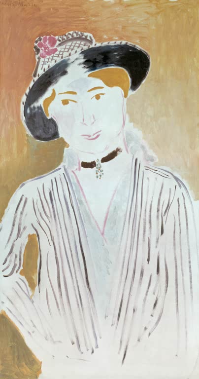 Kunstdruck des Gemäldes Die gestreifte Jacke oder Junges Mädchen mit Korbhut von Henri Matisse, handgefertigt in Deutschland