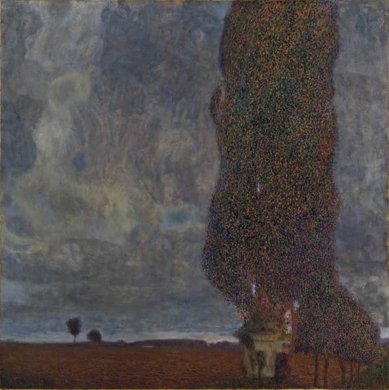 Kunstdruck von „Die große Pappel II (Aufsteigendes Gewitter)“ von Gustav Klimt mit eindrucksvoller Landschaft und dramatischer Himmelsstimmung. In Deutschland von Hand gefertigt.