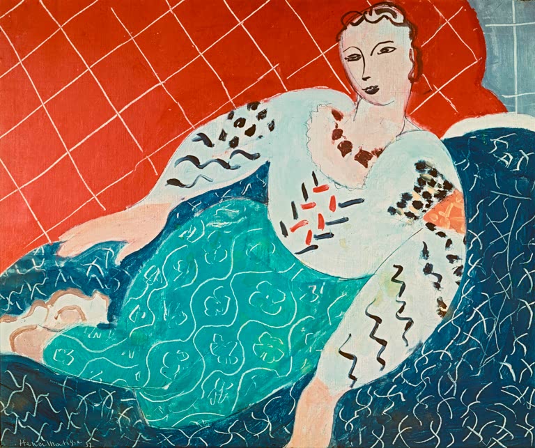 Kunstdruck des Gemäldes „Die rumänische (persische) Bluse“ von Henri Matisse, erhältlich als Poster oder Leinwand, optional gerahmt, in Deutschland von Hand gefertigt.