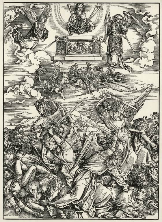 Kunstdruck „Die vier Euphratengel“ von Albrecht Dürer mit dramatischer apokalyptischer Szene