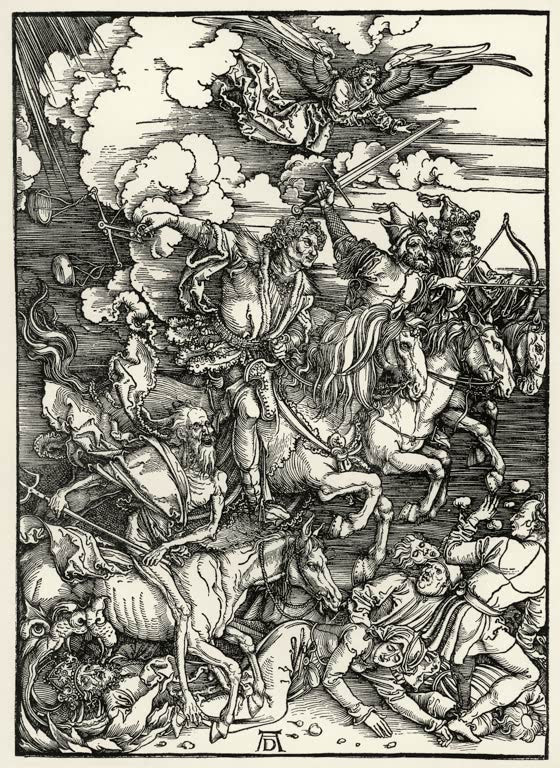 Kunstdruck von „Die vier apokalyptischen Reiter“ von Albrecht Dürer. Berühmter Holzschnitt der Renaissance mit den Reitern der Apokalypse, in Deutschland handgefertigt.