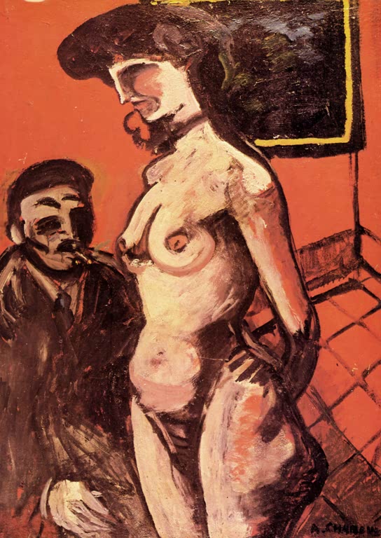 Kunstdruck „Dirne mit Kunde“ von Auguste Chabaud mit zwei Figuren in einer nächtlichen Szene