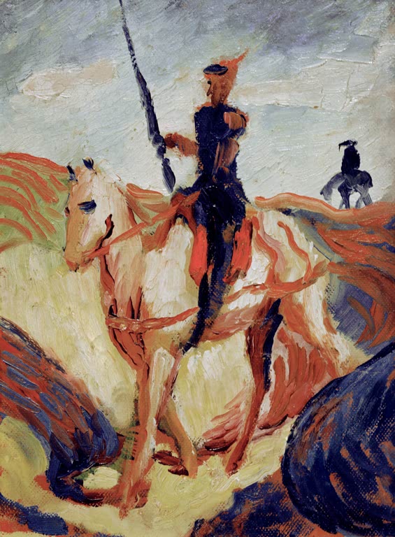 Kunstdruck des Gemäldes „Don Quichotte“ von August Macke. Hochwertig in Deutschland von Hand gefertigt, erhältlich als Poster oder Leinwand und optional gerahmt.