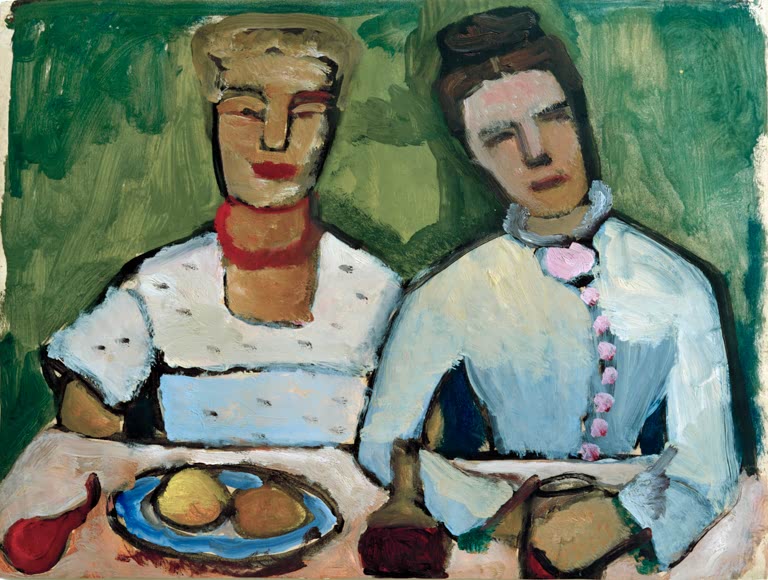 Kunstdruck des Gemäldes Doppelbildnis Lee Hoetger und Clara Haken von Paula Modersohn-Becker mit einem Porträt von Lee Hoetger und Clara Haken.