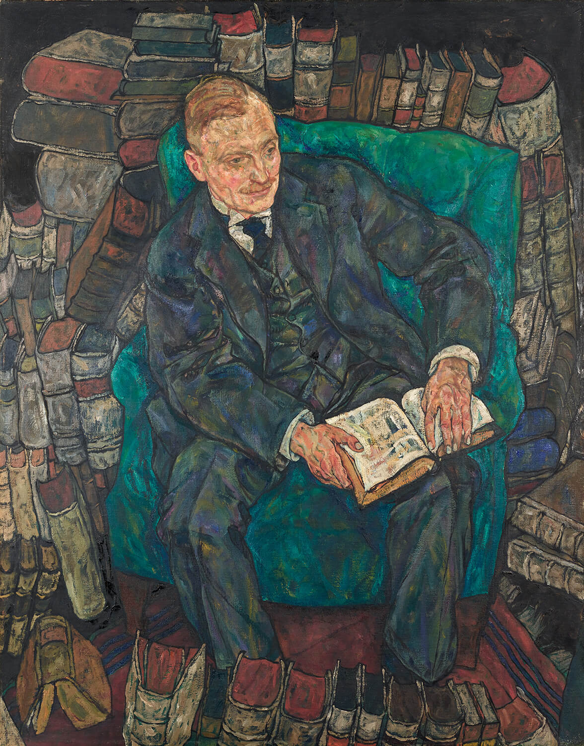 Das Porträt „Dr. Hugo Koller“ von Egon Schiele zeigt den Arzt in intensiven, ausdrucksstarken Farben. Die präzisen Linien und die markanten Gesichtszüge vermitteln eine tiefe emotionale Wirkung. Der Dr. wird in Schieles typischem, expressionistischem Stil dargestellt, der die Persönlichkeit betont.