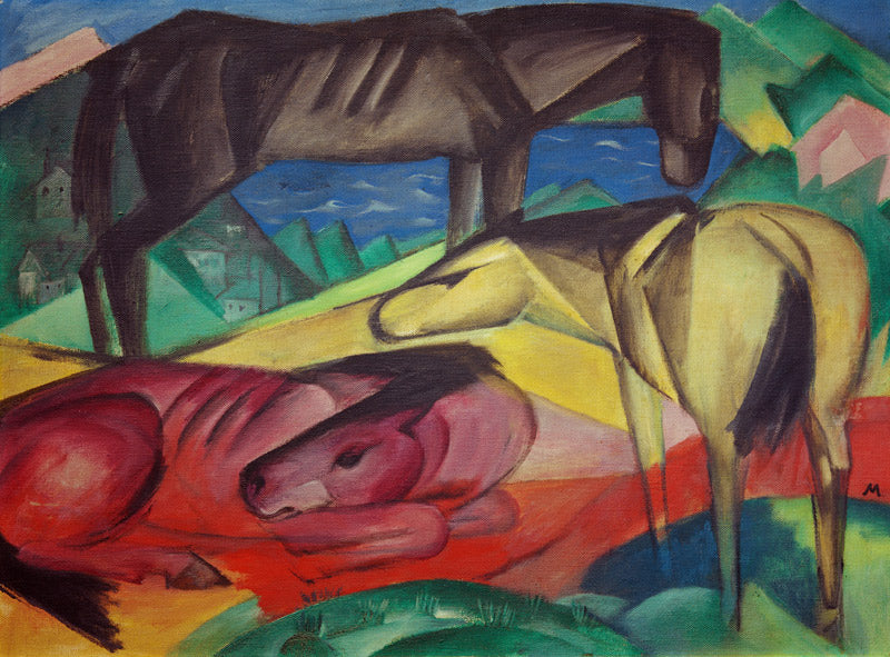 Kunstdruck Drei Pferde II kleinere Fassung von Franz Marc als hochwertiger Kunstprint