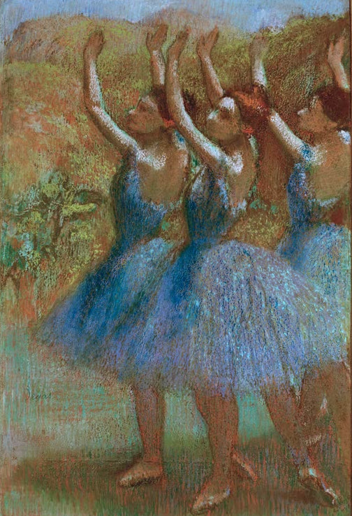 Kunstdruck des Gemäldes Drei Tänzerinnen in Blau von Edgar Degas, handgefertigt in Deutschland
