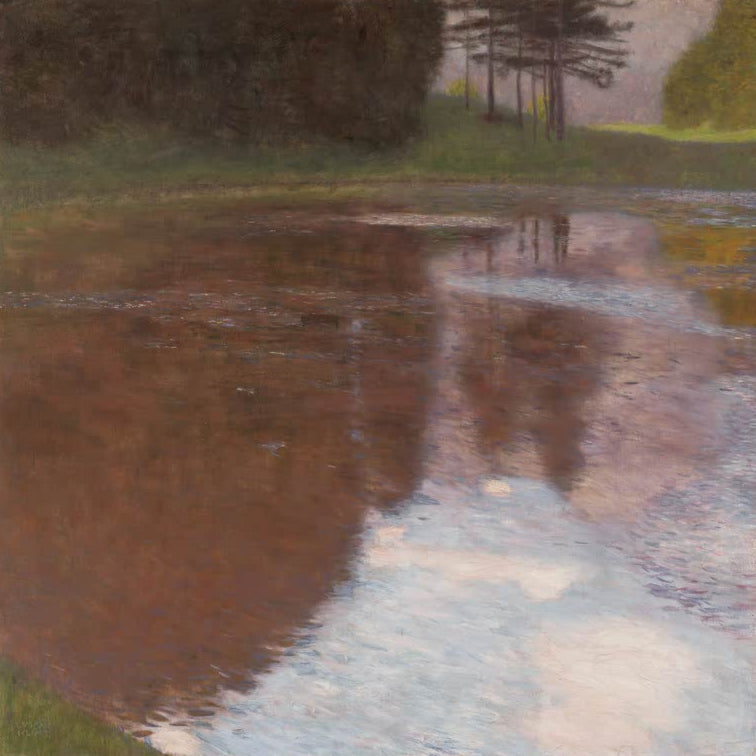 Kunstdruck von „Ein Morgen am Teiche“ von Gustav Klimt mit stimmungsvoller Landschaftsdarstellung und harmonischer Farbgebung. In Deutschland von Hand gefertigt.