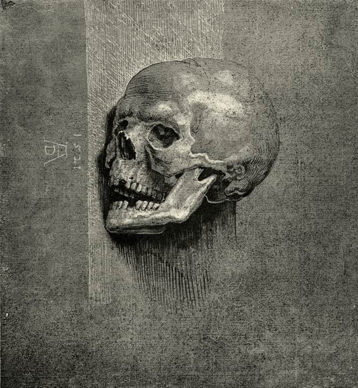 Kunstdruck des Gemäldes „Ein Totenkopf“ von Albrecht Dürer in hochwertiger Druckqualität. Erhältlich als Poster oder auf Leinwand, optional auch gerahmt.