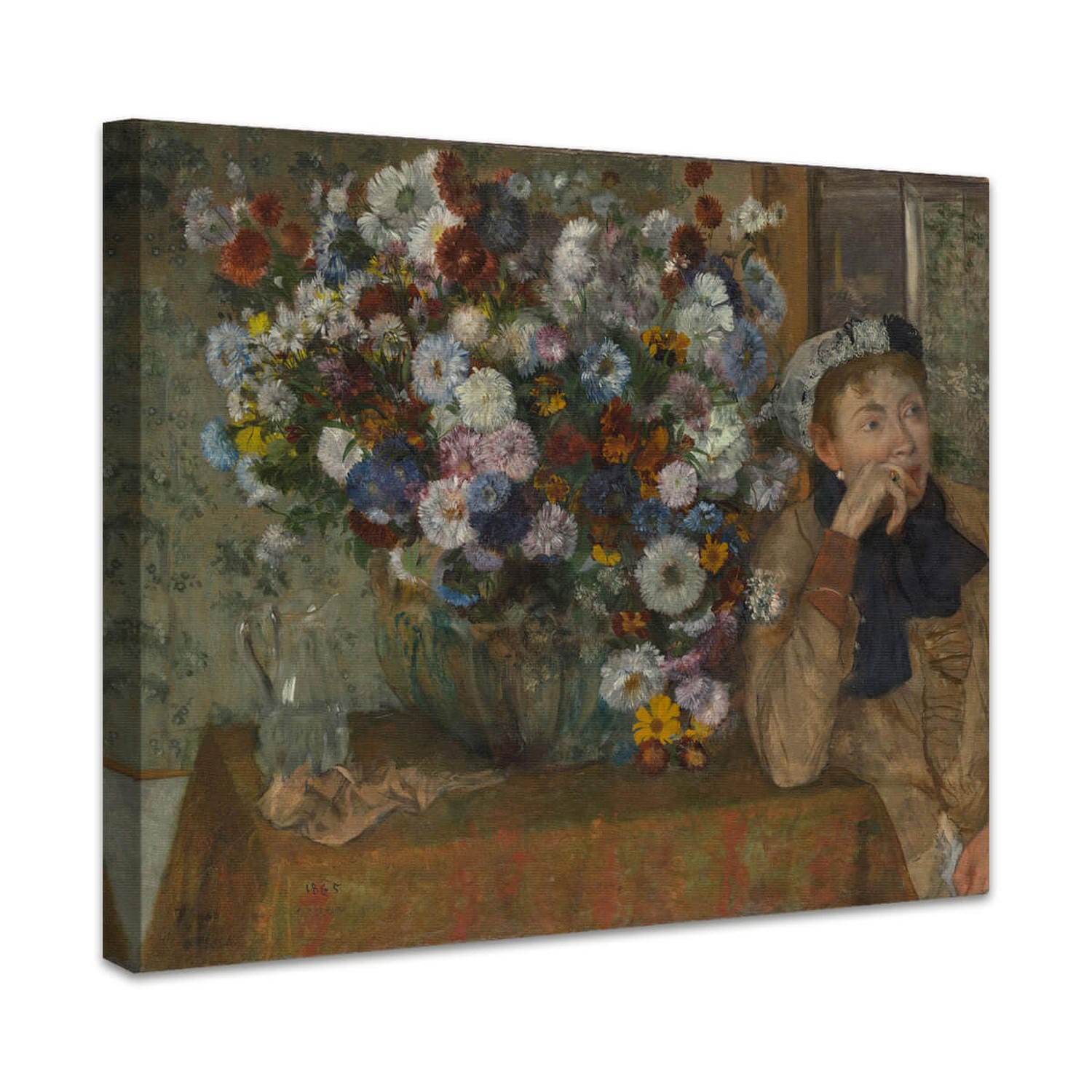 Eine Frau sitzt neben einer Vase mit Blumen (Madame Paul Valpinçon?) | Edgar Degas