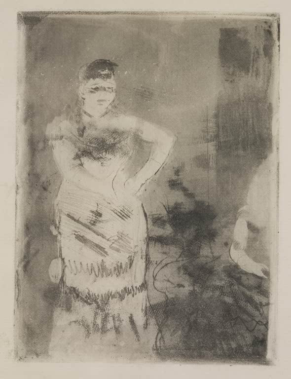 Kunstdruck des Gemäldes Eine Sängerin von Edgar Degas mit dem Porträt einer Sängerin bei einem Auftritt.