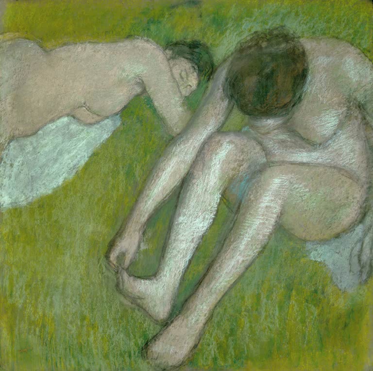 Kunstdruck von „Eine liegende und eine sitzende Badende“ von Edgar Degas, handgefertigt in Deutschland als Leinwand oder Poster erhältlich