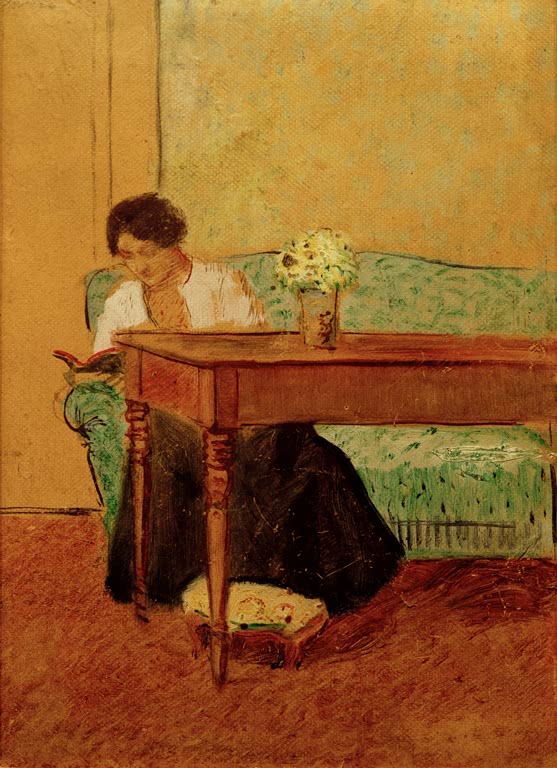 Kunstdruck des Gemäldes „Elisabeth auf grünem Sofa, lesend“ von August Macke. Hochwertig in Deutschland von Hand gefertigt, erhältlich als Poster oder Leinwand und optional gerahmt.