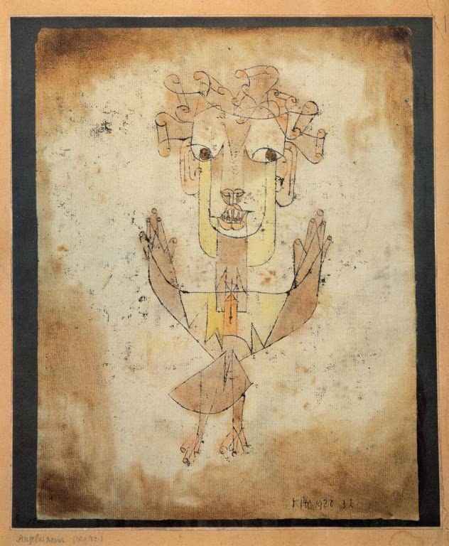 Kunstdruck „Angelus Novus“ von Paul Klee mit abstrakter Engelsfigur und charakteristischer geometrischer Farbgestaltung