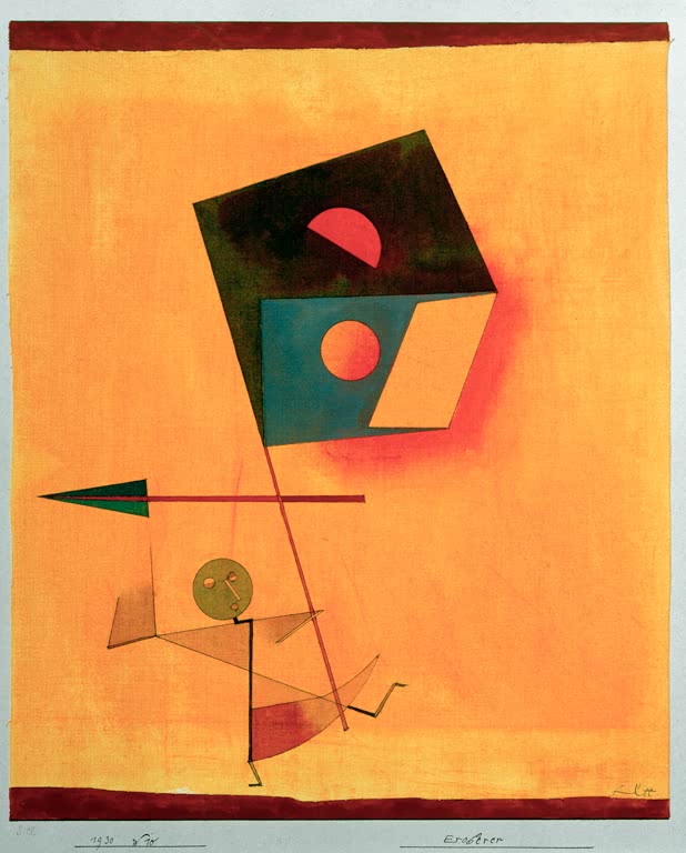 Kunstdruck von „Eroberer“ von Paul Klee mit stilisierter Figur und charakteristischer abstrakter Formensprache.