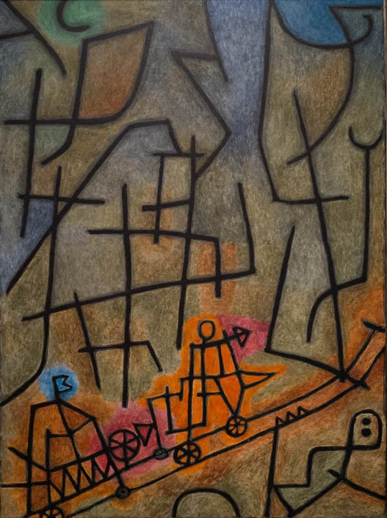 Kunstdruck „Eroberung des Berges“ von Paul Klee mit abstrakter Berglandschaft und geometrischen Formen